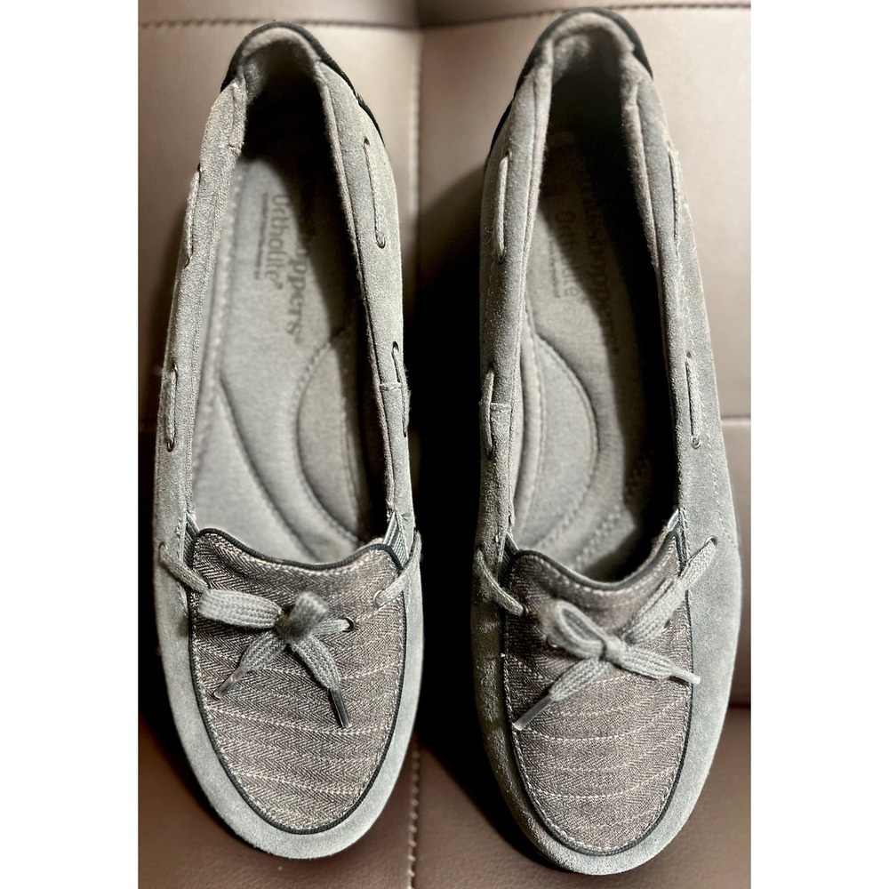 Grasshoppers Ortholite Gray Fabric Striped Slip On Loafer Womens Size 7.5W